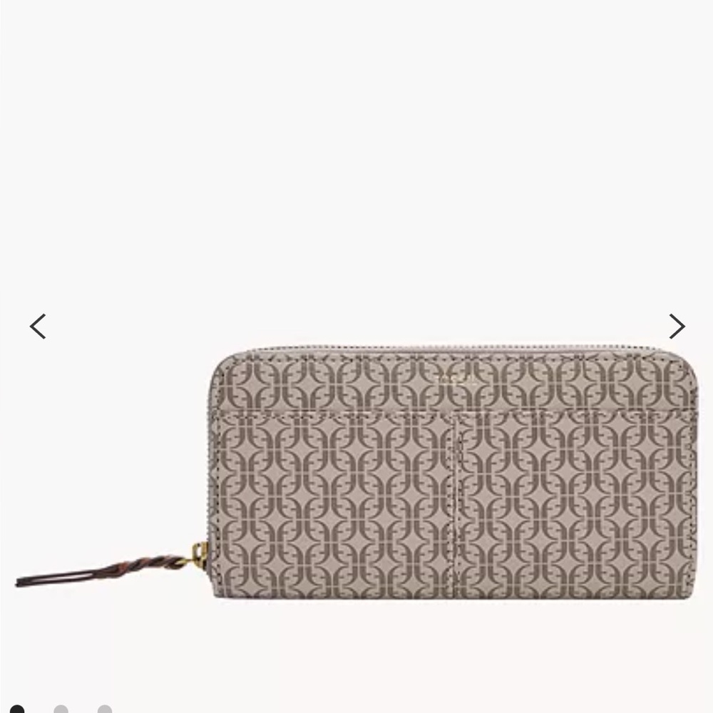 FOSSIL TARA ZIP CLUTCH WALLET IN Taupe/Havane, NWT
